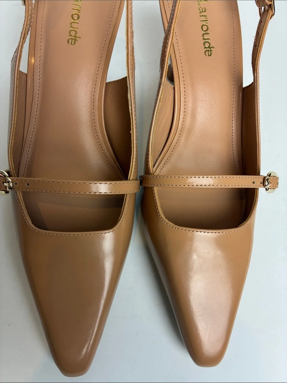 Larroude Ines Pump In Tan Leather Size 7 Office Elevated Basic Slingback Buckle